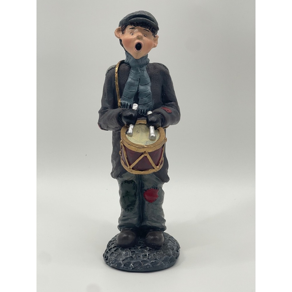 Vintage Boy Drummer Figurine Caroler Scarf Hat Tattered Clothes